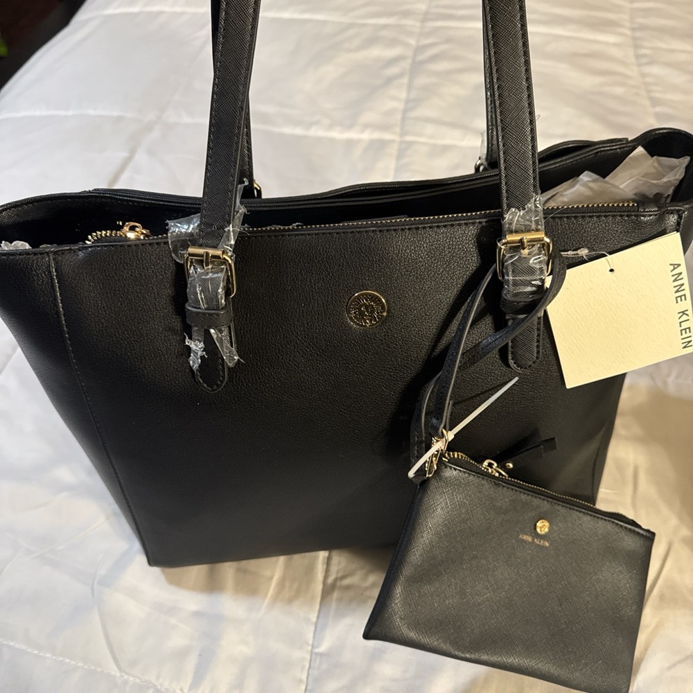 Anne Klein Classic Black Tote with Pouch
